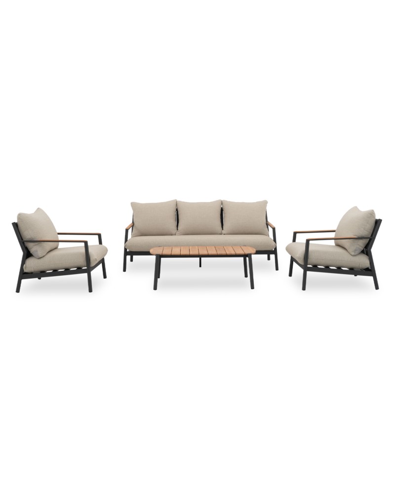OBLIVION Lounge Sofa Set | Dark Grey Aluminum with rope & teak