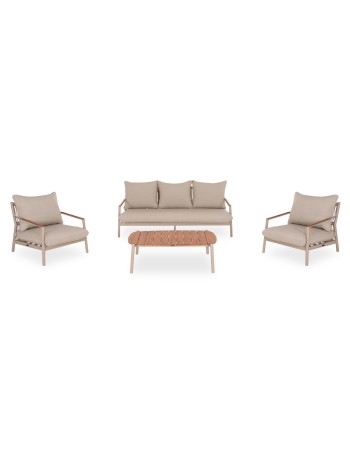 OBLIVION Lounge Sofa Set | Beige Aluminum with rope & teak