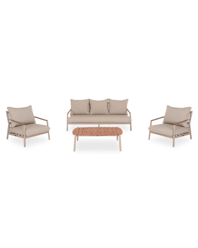 OBLIVION Lounge Sofa Set | Beige Aluminum with rope & teak