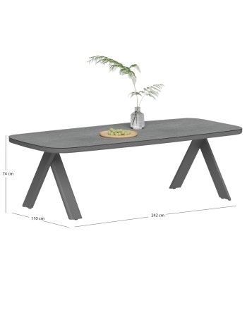 CRANFIELD Dining Table 242x110x74Hcm | Dark Grey Aluminum with glass top