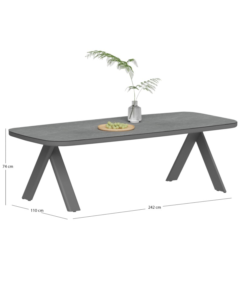 CRANFIELD Dining Table 242x110x74Hcm | Dark Grey Aluminum with glass top