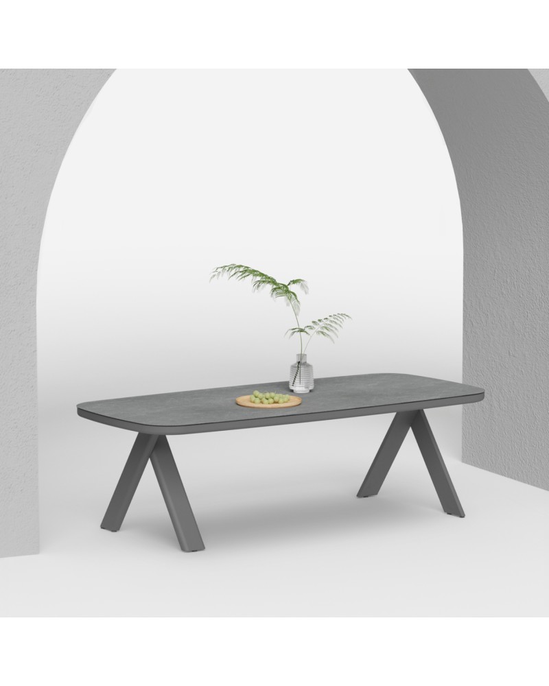 CRANFIELD Dining Table 242x110x74Hcm | Dark Grey Aluminum with glass top
