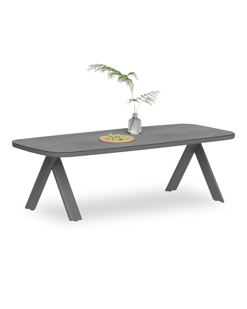 CRANFIELD Dining Table 242x110x74Hcm | Dark Grey Aluminum with glass top