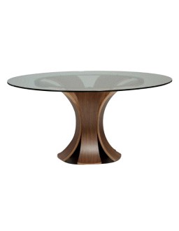 EPIC Dining Table | Glass Top, Walnut Base with metal Ant. Brass 