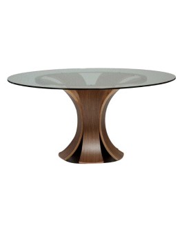 EPIC Dining Table | Glass Top, Walnut Base with metal Ant. Brass 