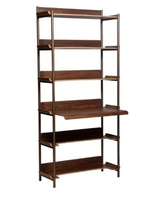 FRIYAY Bookcase with 6 Shelves and desk | Walnut Veneer