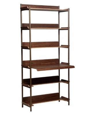 FRIYAY Bookcase with 6 Shelves and desk | Walnut Veneer