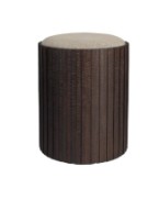 BAY High Storage Pouf | Beige fabric, Teak brown wood base