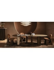 LYMPH Dining Table 290x110cm | Base B metal Luxor Bronze, Base A ash wood walnut, Top A walnut wood, Top B Travertino