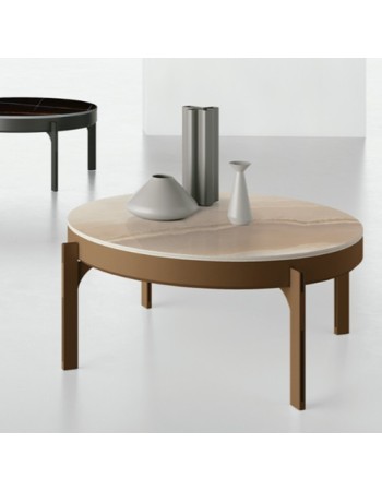 MUSEO Coffee Table 80cm | Top stoneware Alabaster with terra earth metal  frame