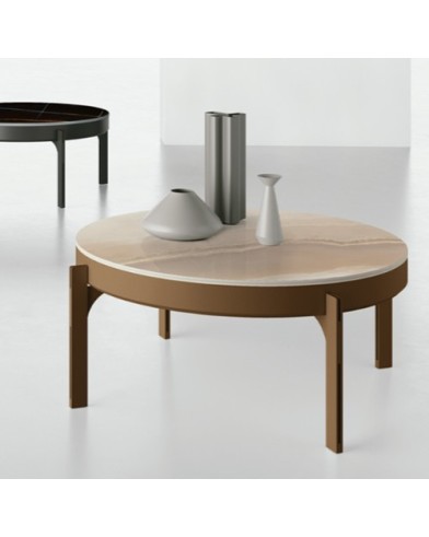 MUSEO Coffee Table 80cm | Top stoneware Alabaster with terra earth metal  frame
