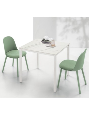 PELLICANO Dining Table 90x90cm | Top stoneware calacatta white with white metal frame