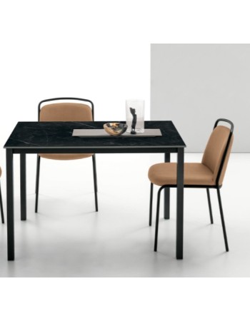 PELLICANO Dining Table 90x90cm | Top stoneware black storm with black metal frame
