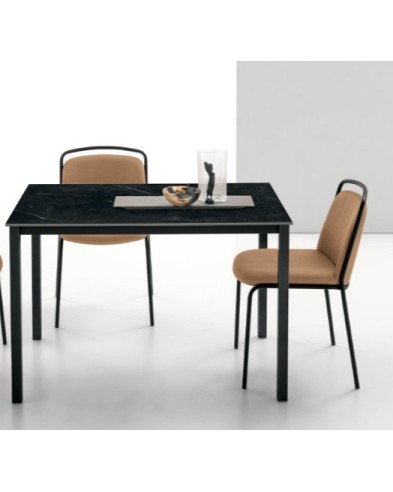 PELLICANO Dining Table 90x90cm | Top stoneware black storm with black metal frame