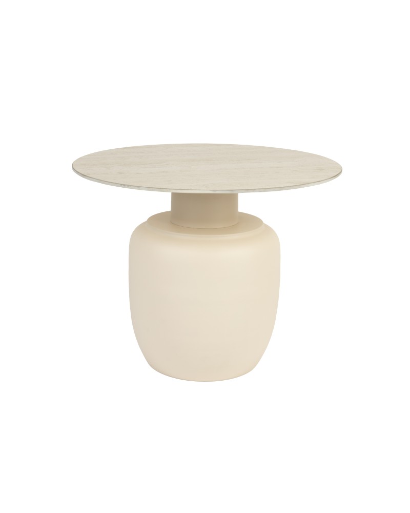 KARULA High Side Table | Travertin top, Beige metal