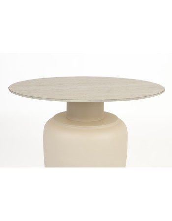 KARULA High Side Table | Travertin top, Beige metal