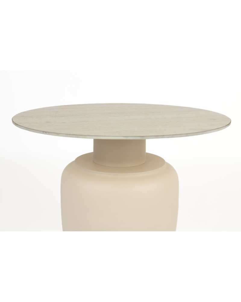 KARULA High Side Table | Travertin top, Beige metal