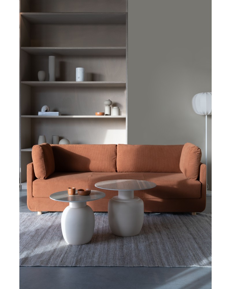 KARULA High Side Table | Travertin top, Beige metal