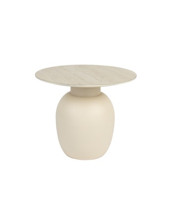KARULA Low Side Table | Travertin top, Beige metal