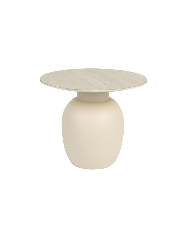 KARULA Low Side Table | Travertin top, Beige metal