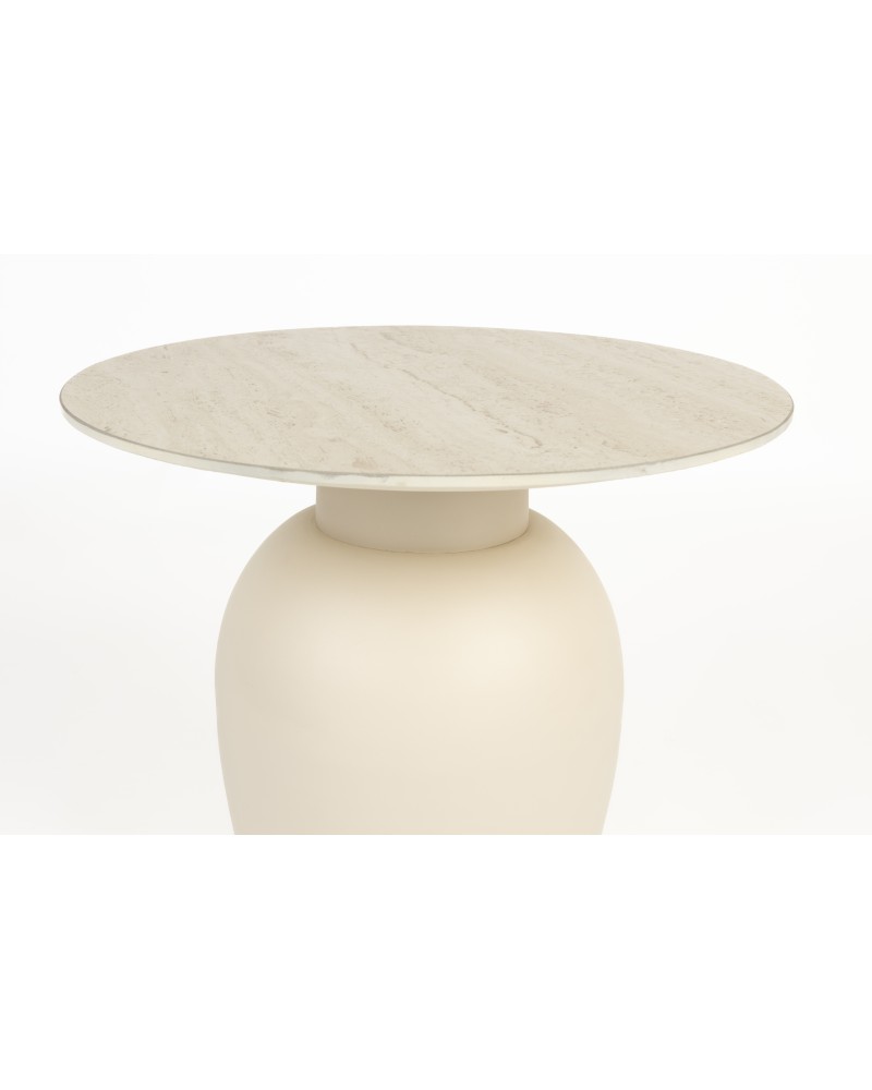 KARULA Low Side Table | Travertin top, Beige metal
