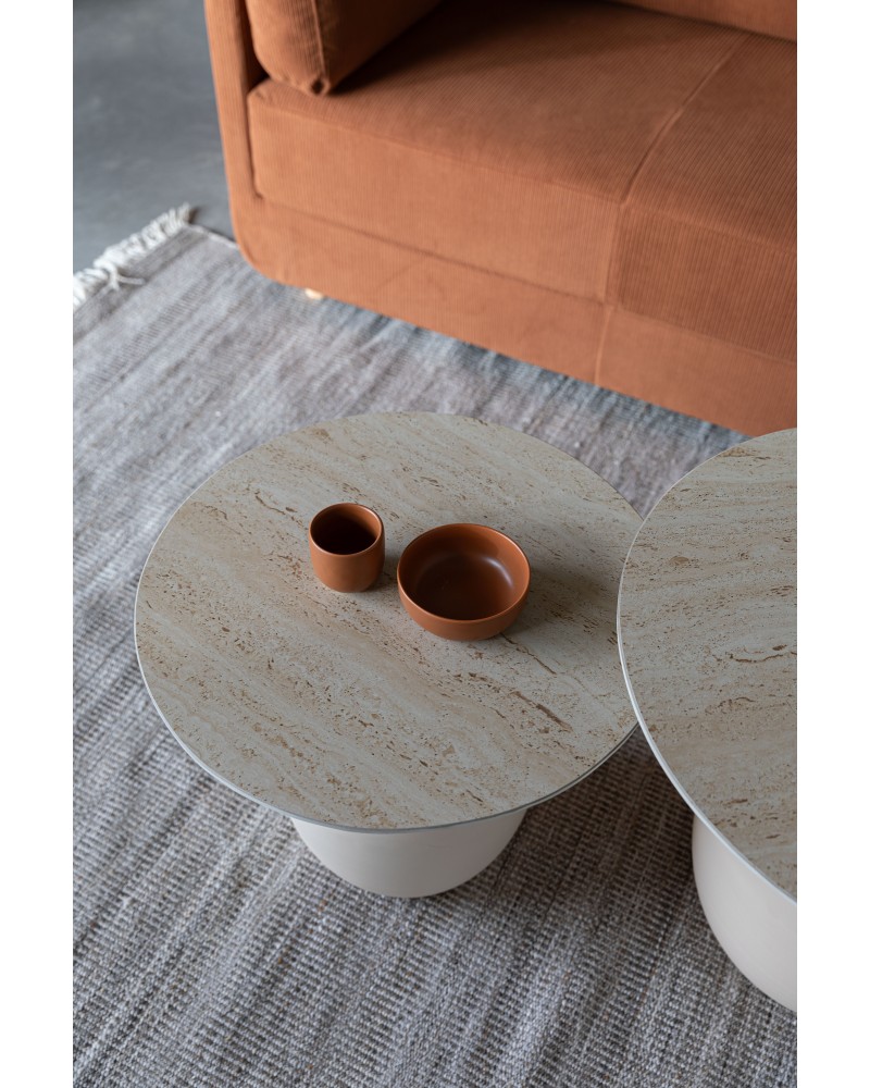 KARULA Low Side Table | Travertin top, Beige metal