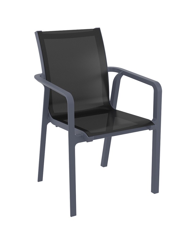 PACIFIC Armchair | Dark grey textilene with black polypropylene frame
