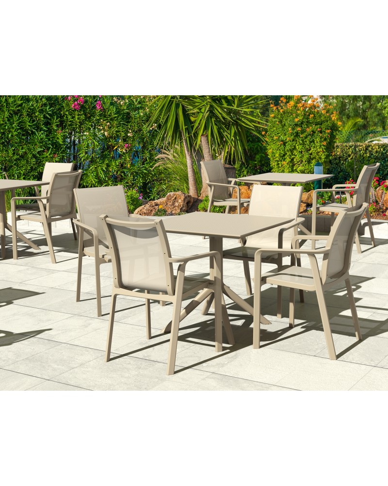 PACIFIC Armchairs | Taupe textilene with taupe polypropylene frame