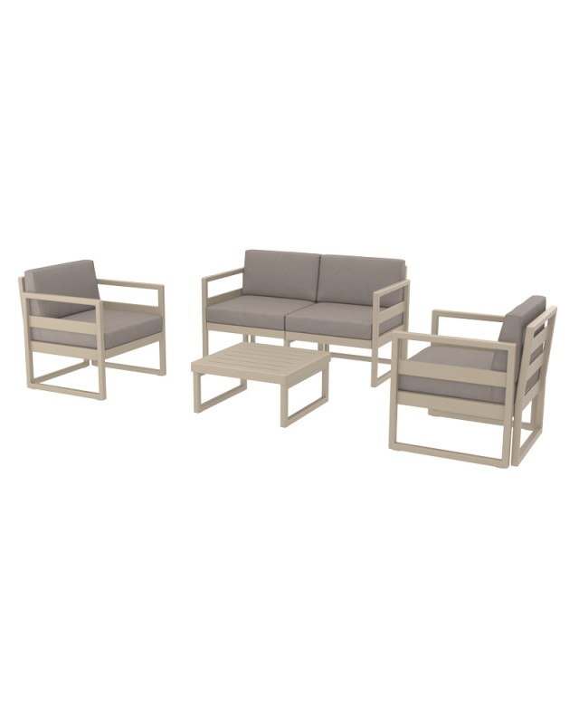 MYKONOS 2-Seater Sofa Set | Taupe with light brown cushions 